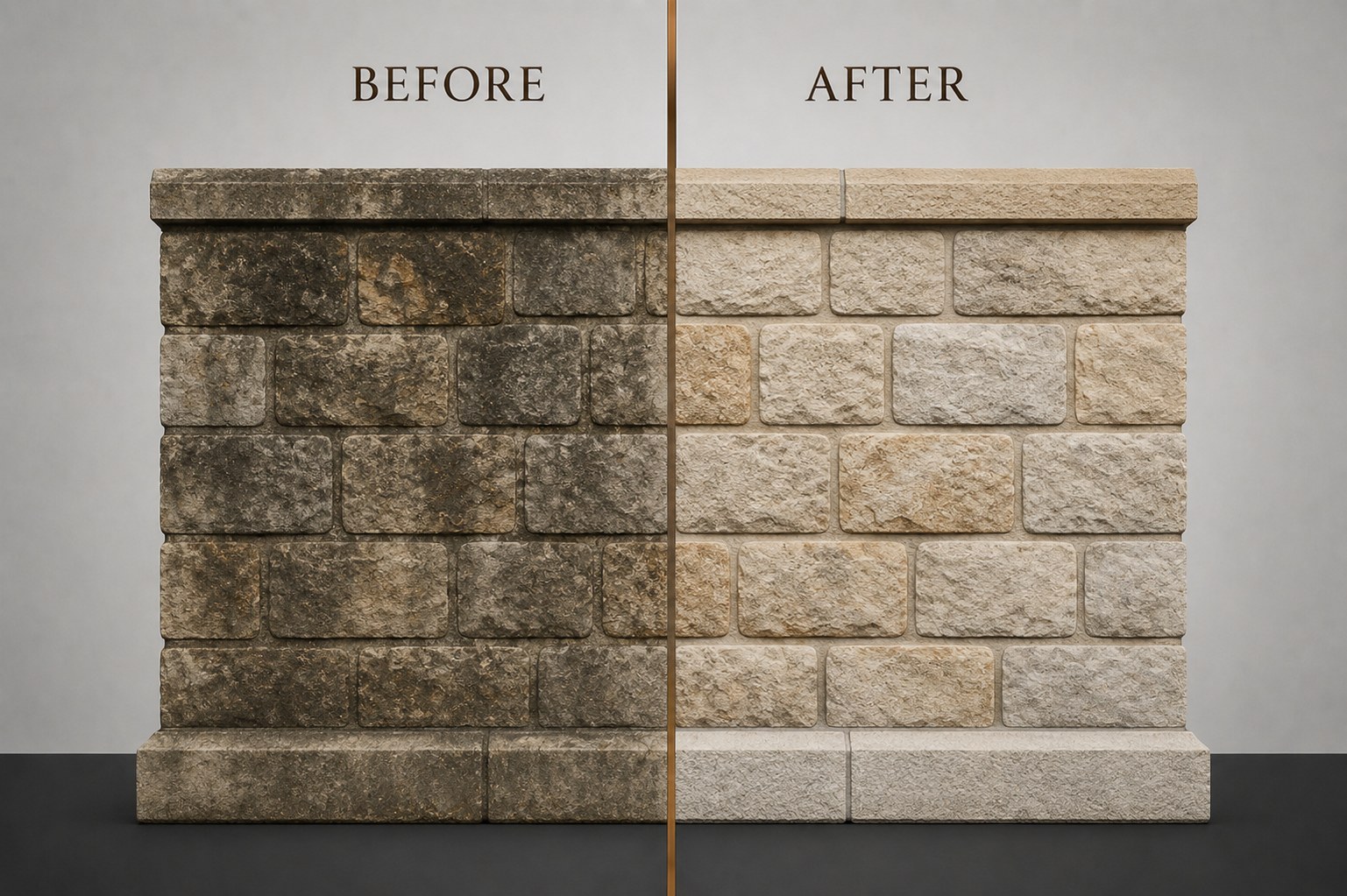 Stone cleaning before and after laser treatment