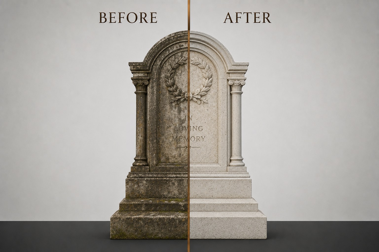 Monument and gravestone before and after laser cleaning